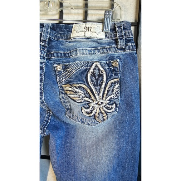 MISS ME Mid-Rise Easy Boot Jeans Size 28 Embellished Fleur De Lis Stretch Denim - Picture 8 of 8